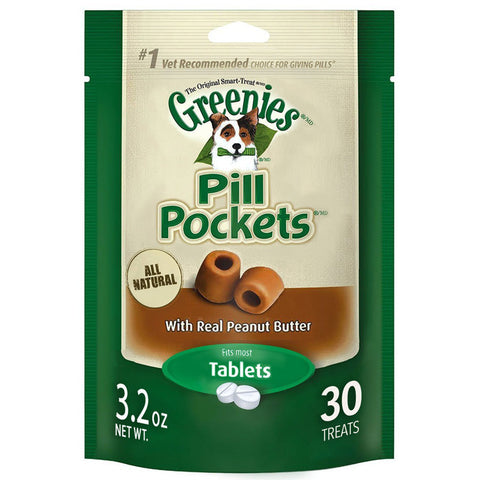 GREENIES - Pill Pockets Tablets Dog Treats  Real Peanut Butter Flavor - 30 Treats (3.2 oz./90 g)